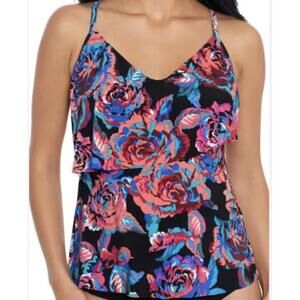 Magicsuit Sonic Blooms Chloe Tankini Top Size 8  Black Floral Swim Molded Cups